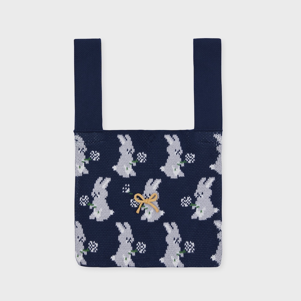 cotton knit bag dandelion bunny navy