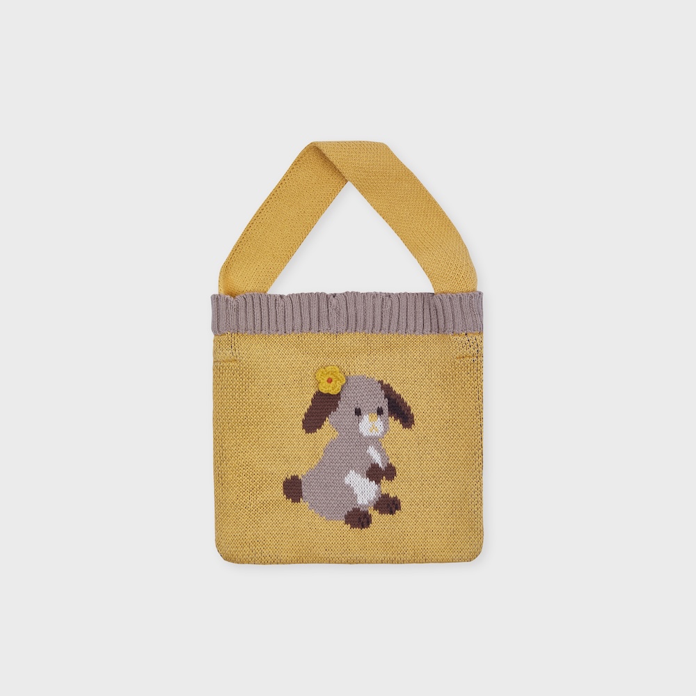 cotton knit bag flower bunny yellow