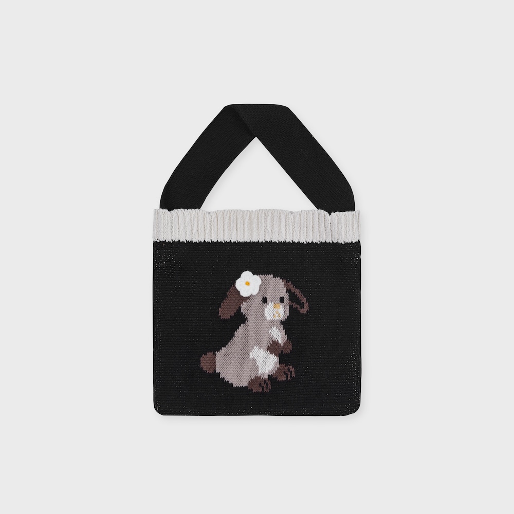 cotton knit bag flower bunny black